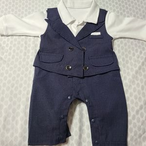 Baby Boy Blue Long Sleeve Gentleman White Shirt Waistcoat 0-3 months